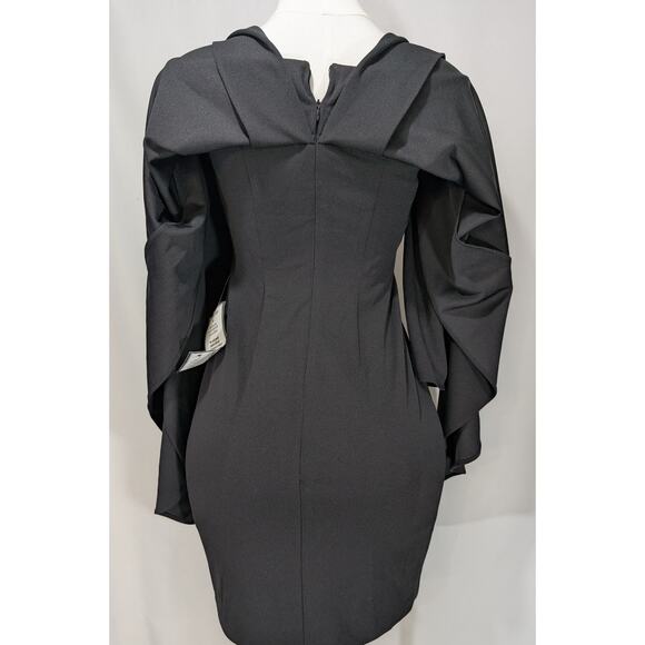 Adrianna Papell Black Off-Shoulder Cape Sheath Dress Size 4 - Picture 5 of 8